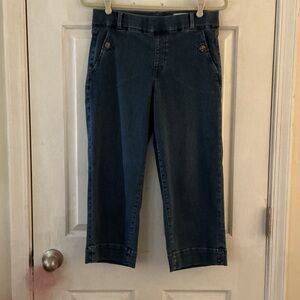 Cosmic Blue Love Blue Pull on High Rise Button Pocket NAVEIAH Jeans EUC 6P